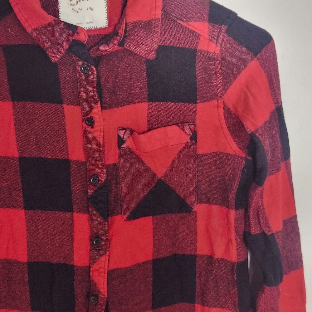 Arizona Jean Co Buffalo Plaid Flannel Shirt Womens Small Red Black Button Up - Picture 2 of 7